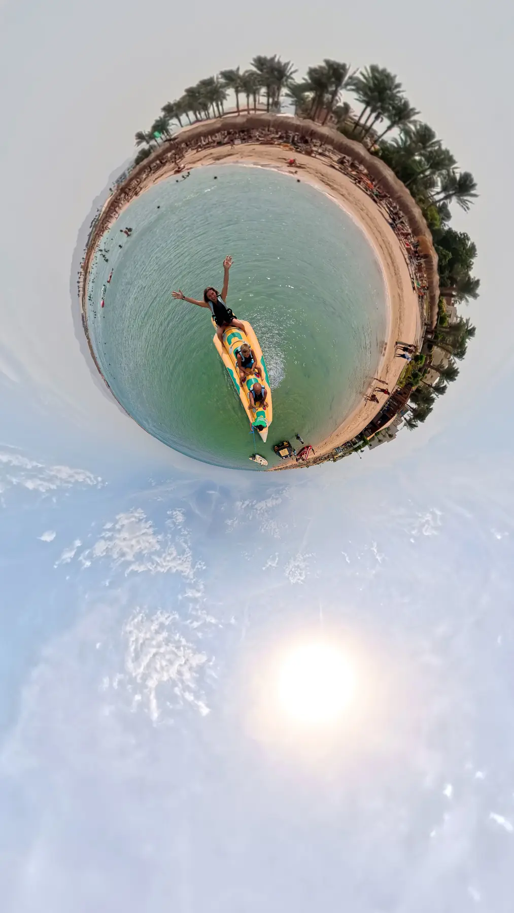 Kayak activity at Caribbean World Resorts Hurghada captured by VirtuPeek in a 360 tiny planet perspective